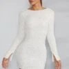 Long Sleeve Embellished Backless Mini Dress In Ivory -Women Clothes Shop 6791 1 Maeve Ivory Long Sleeved Mini Dress