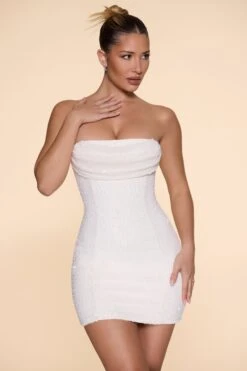 Embellished Strapless Cowl Neck Mini Dress In Ivory 14 Embellished Strapless Cowl Neck Mini Dress In Ivory -Women Clothes Shop 6793 1 Basel Ivory Strapless Cowl Front Mini Dress
