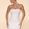 Embellished Strapless Cowl Neck Mini Dress In Ivory -Women Clothes Shop 6793 4 Basel Ivory Strapless Cowl Front Mini Dress