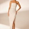 Hand Embellished Bandeau Maxi Dress In Ivory -Women Clothes Shop 6900 1 Alcyone Ivory Corsetted Maxi With Split Scayyered Embelishement