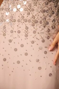 Hand Embellished Bandeau Maxi Dress In Blush -Women Clothes Shop 6900 6 Alcyone Blush Corsetted Maxi With Split Scayyered Embelishement