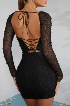 Long Sleeve Embellished Corset Mini Dress In Black 16 Long Sleeve Embellished Corset Mini Dress In Black -Women Clothes Shop 6902 10 Milan Black Long Sleeve Mini Dress