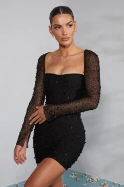 Long Sleeve Embellished Corset Mini Dress In Black 20 Long Sleeve Embellished Corset Mini Dress In Black -Women Clothes Shop 6902 3 Milan Black Long Sleeve Mini Dress