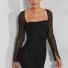 Long Sleeve Embellished Corset Mini Dress In Black -Women Clothes Shop 6902 4 Milan Black Long Sleeve Mini Dress
