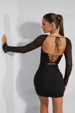 Long Sleeve Embellished Corset Mini Dress In Black 21 Long Sleeve Embellished Corset Mini Dress In Black -Women Clothes Shop 6902 8 Milan Black Long Sleeve Mini Dress