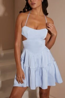 Halter Neck Cut Out Mini Dress In Blue 18 Halter Neck Cut Out Mini Dress In Blue -Women Clothes Shop 6910 5 Fleur Blue Halterneck Mini Dress