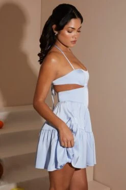 Halter Neck Cut Out Mini Dress In Blue 13 Halter Neck Cut Out Mini Dress In Blue -Women Clothes Shop 6910 6 Fleur Blue Halterneck Mini Dress