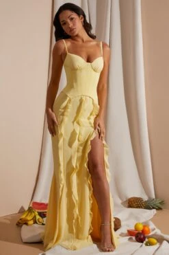 Corset Frill Skirt Maxi Dress In Yellow