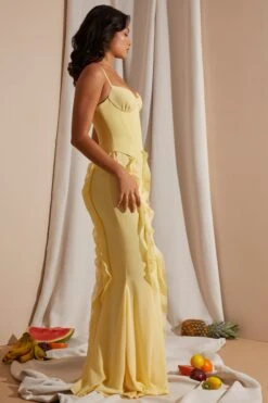 Corset Frill Skirt Maxi Dress In Yellow -Women Clothes Shop 6917 9 Yellow Corset gown Ruffle Dress