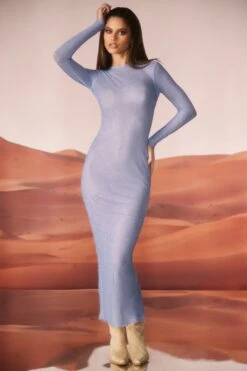 Embellished Long Sleeve Maxi Dress In Blue -Women Clothes Shop 6942 1 Blue Long Sleeve Maxi Dress