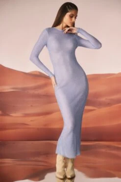 Embellished Long Sleeve Maxi Dress In Blue -Women Clothes Shop 6942 2 Blue Long Sleeve Maxi Dress