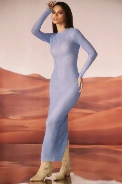 Embellished Long Sleeve Maxi Dress In Blue -Women Clothes Shop 6942 6 Blue Long Sleeve Maxi Dress