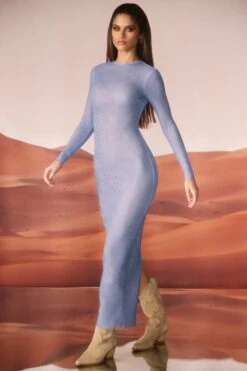 Embellished Long Sleeve Maxi Dress In Blue -Women Clothes Shop 6942 7 Blue Long Sleeve Maxi Dress