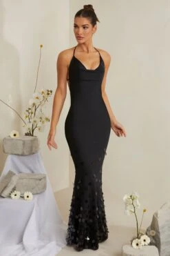 Cowl Neck Embellished Satin Maxi Dress In Black -Women Clothes Shop 6949 1 Magnolia Black Sequin Embellished Cowl Gown