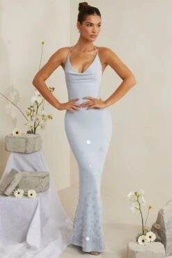 Cowl Neck Embellished Satin Maxi Dress In Blue -Women Clothes Shop 6949 1 Magnolia Blue Embellished Cowl Gown
