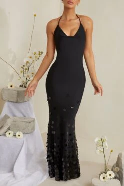Cowl Neck Embellished Satin Maxi Dress In Black -Women Clothes Shop 6949 6 Magnolia Black Sequin Embellished Cowl Gown
