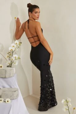 Cowl Neck Embellished Satin Maxi Dress In Black -Women Clothes Shop 6949 9 Magnolia Black Sequin Embellished Cowl Gown