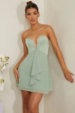 Strapless Plunge Neck Corset Mini Dress In Sage -Women Clothes Shop 6951 2 Tove Sage Plunge Corset Mini