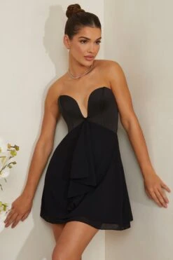 Strapless Plunge Neck Corset Mini Dress In Black -Women Clothes Shop 6951 5 Tove Black Plunge Corset Mini