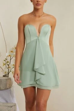 Strapless Plunge Neck Corset Mini Dress In Sage -Women Clothes Shop 6951 6 Tove Sage Plunge Corset Mini