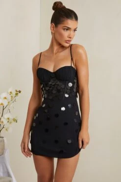 Embellished Corset Mini Dress In Black