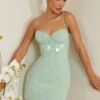 Embellished Corset Mini Dress In Sage -Women Clothes Shop 6956 6 Constance Sage Tonal Sequin Gown Mini Dress