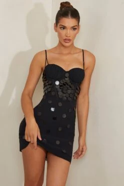 Embellished Corset Mini Dress In Black -Women Clothes Shop 6956 7 Constance Black Tonal Sequin Gown Mini Dress