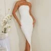 Hand Embellished Asymmetric Midi Dress In White -Women Clothes Shop 6988 5 Vivica White Assymetric Draped Midi Dress