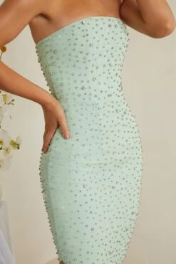 Hand Embellished Asymmetric Midi Dress In Sage -Women Clothes Shop 6988 6 Vivica Sage Asymmetric Draped Midi Dress