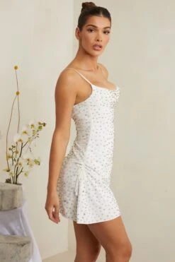 Hand Embellished Cowl Neck Mini Dress In White -Women Clothes Shop 7179 8 Signe White Cowl Aline Mini Hand Embellished