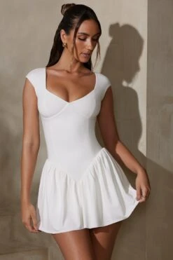 Cap Sleeve Layered A-Line Mini Dress In White -Women Clothes Shop 7249 2 Dakota White Mini Dress