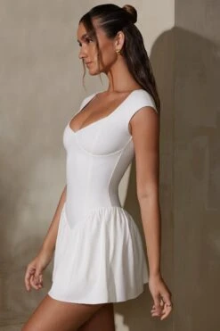 Cap Sleeve Layered A-Line Mini Dress In White -Women Clothes Shop 7249 6 Dakota White Mini Dress