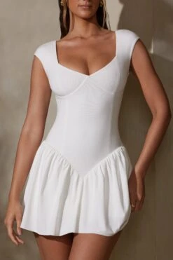 Cap Sleeve Layered A-Line Mini Dress In White -Women Clothes Shop 7249 8 Dakota White Mini Dress
