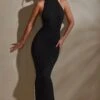 Halter Neck Low Back Maxi Dress In Black -Women Clothes Shop 7259 3 Tandi Black Halter Low Back Maxi