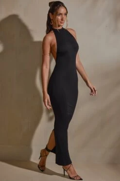 Halter Neck Low Back Maxi Dress In Black -Women Clothes Shop 7259 9 Tandi Black Halter Low Back Maxi