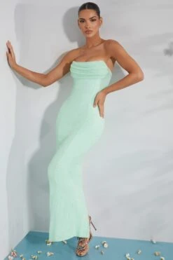 Embellished Bandeau Cowl Neck Maxi Dress In Mint -Women Clothes Shop 7315 14 Palermo Embellished Bandeau Cowl Midi Dress