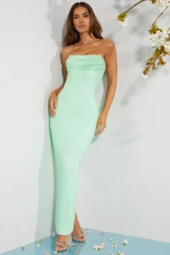 Embellished Bandeau Cowl Neck Maxi Dress In Mint -Women Clothes Shop 7315 6 Palermo Embellished Bandeau Cowl Midi Dress